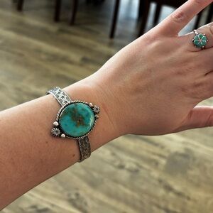 Genuine turquoise cuff bracelet large stone